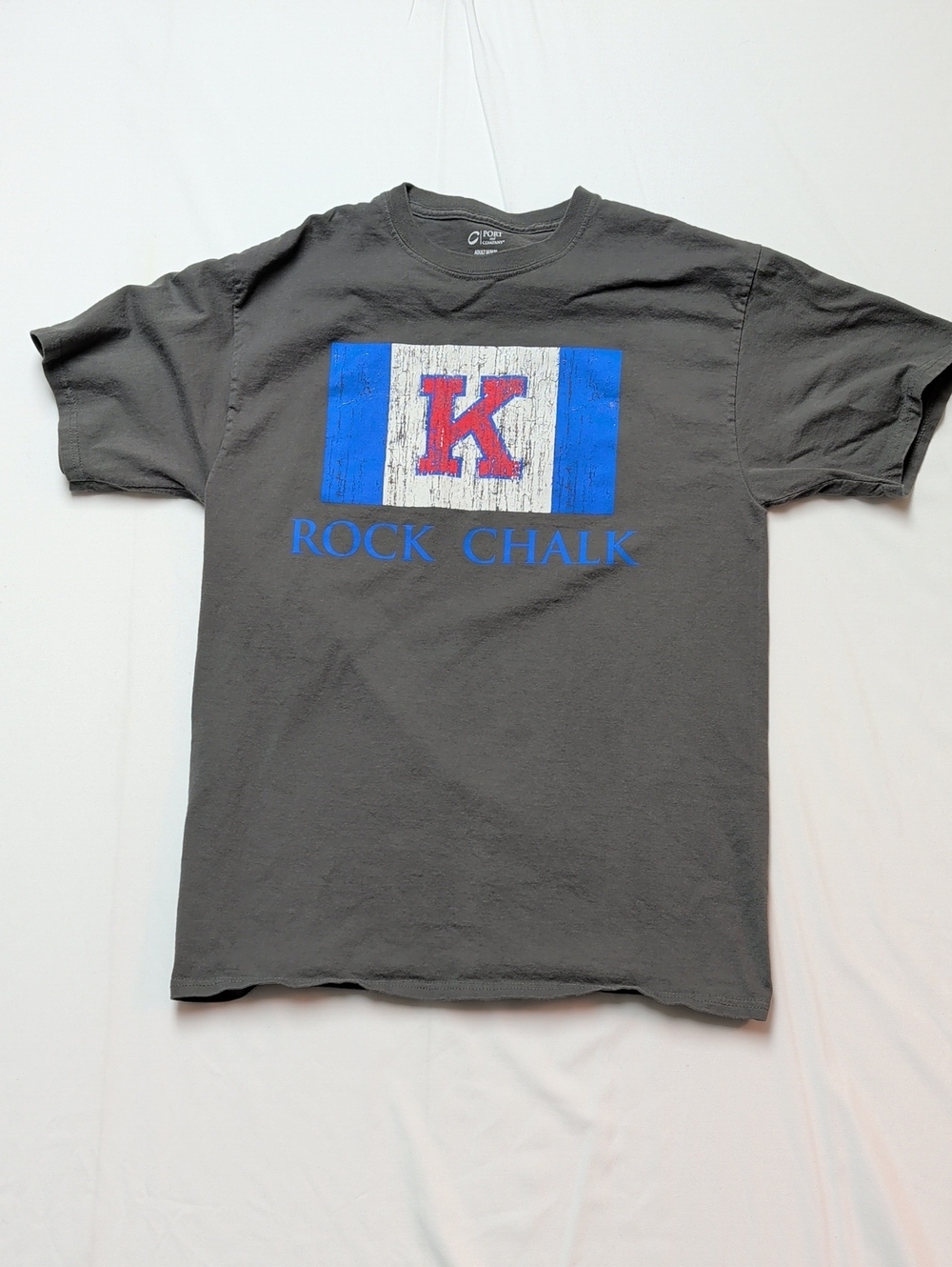 KU Rock Chalk Charcoal Gray Crewneck Tee.  Men's Medium